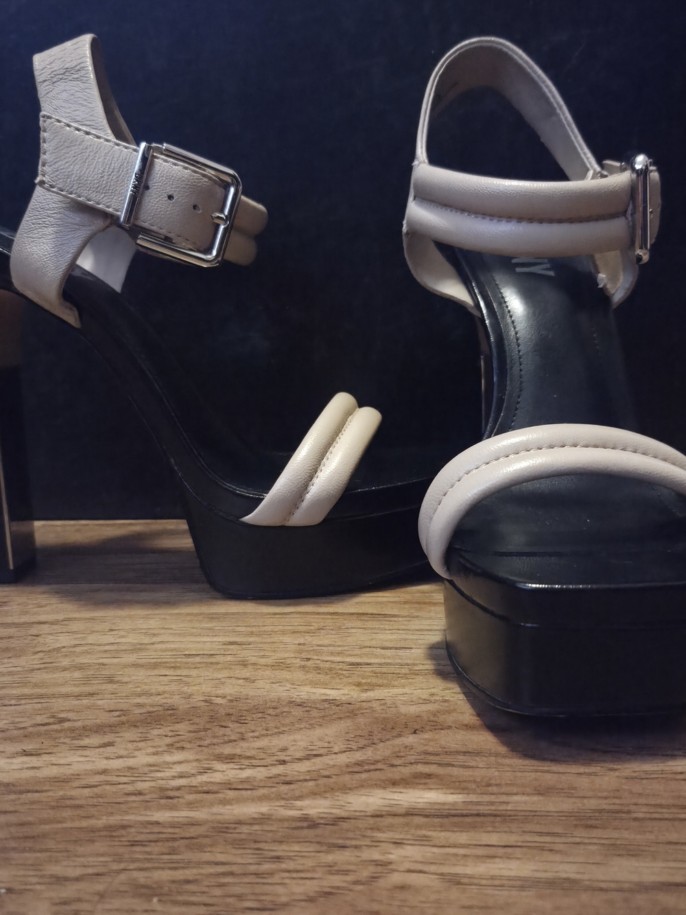 DKNY Women's Black & Beige Platform High Heel Sandals - Women's Size 9